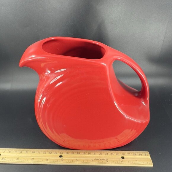 Fiesta Ware Fiesta Red Large Disc Pitcher Carafe Jug Pottery Vintage USA Marked - Picture 8 of 12